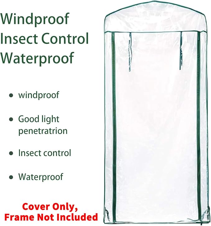 4 Tier Roll-Up Zipper Door Greenhouse Replacement Cover- 63 x 27 x 19 Inch Clear PVC Plant Greenhouse Cover for Gardening Plants Cold Frost Protection Wind Rain Proof (Frame NOT Include)