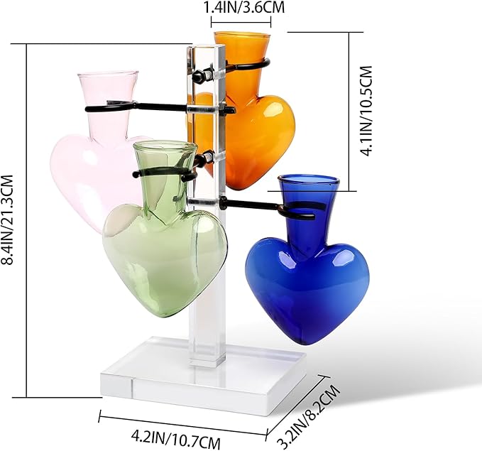 Plants Propagation Stations Plant Terrarium Kit Gift for Women Birthday Glass Planters for Indoor Plants Home Office Decor Acrylic Plant Accessories - 4 Love Hear Vase