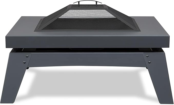 Real Flame Breton Wood Burning Fire Pit - Freestanding & Portable, Includes Spark Screen, Log Poker & Storage Cover