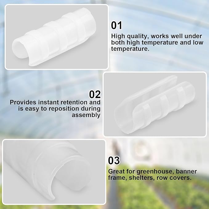 80PCS 1 inch Greenhouse Clips White Greenhouse Clamps Black Plastic Clamps Garden Buildings Tube Clips for PVC Pipe Greenhouse Films, Sunshade Nets, Shelters, Farming, Gardening