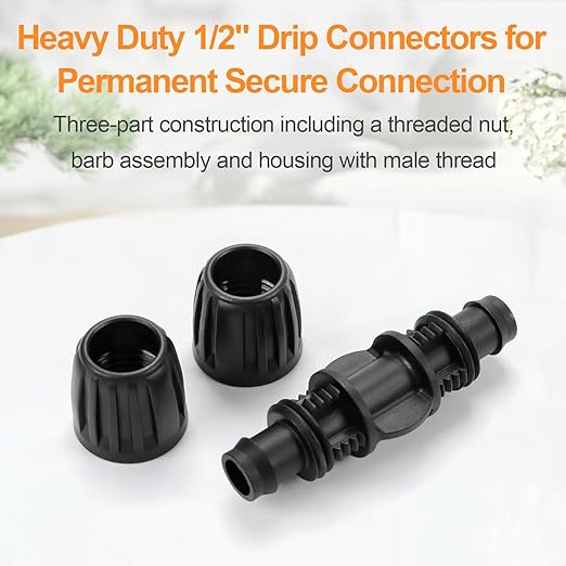 1/2 Inch Drip Irrigation Coupling Fittings, 12 Pieces Barbed Locked Coupler Connectors for 1/2 Inch Irrigation Tubing (1/2" ID x 0.640" OD) Anti-leak Straight Coupling for Garden Drip Systems