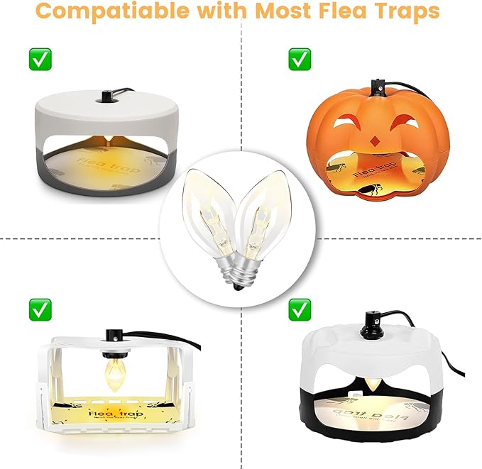 Original Flea Trap Light Bulb Replacement, 10 Pack 7W Replacement Bulbs for Flea Traps Inside Your Home, 7 Watt 120 Volt Flea Trap Bug Night Light Bulbs with Screw-in Base for Most Flea Trap Lamp