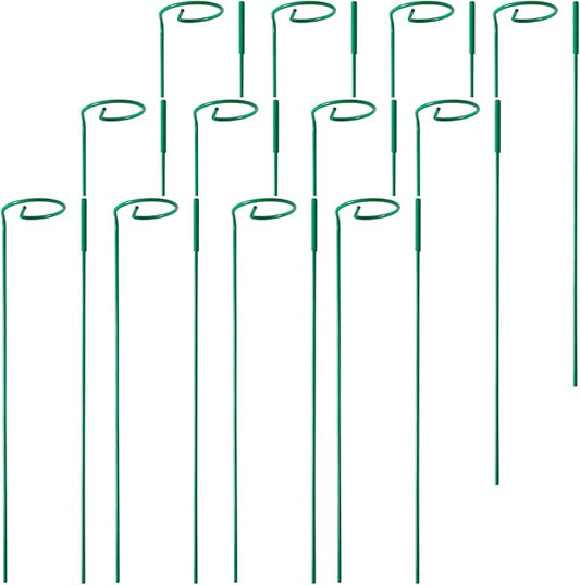12 Pack Plant Stakes,Plant Support Stakes for Two Sizes(16 or 32 Inches),Plant Stakes for Outdoor Plants,Garden Flower,Tomato(Green)