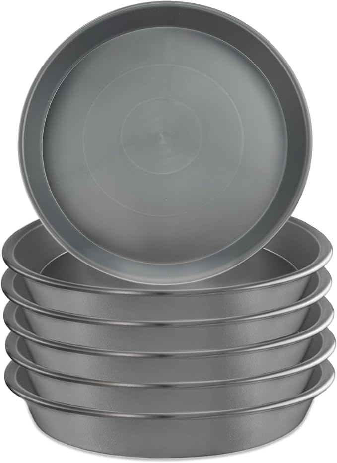 6 Pack 8-Inch Gray Plant Saucer Trays, Durable PP Plastic Pot Bases for Small Medium Planters, Modern Round Flower Pot Water Catcher Plates & Drip Trays for Indoor Plant Care