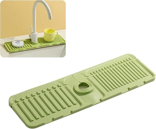 Faucet Mat for Kitchen Sink - 2024 Upgraded Premium Silicone Splash Guard with Fast Drying Properties - Protective Sink Tray Ideal for Stone Sinks in Kitchen & Bathroom (1, Green)