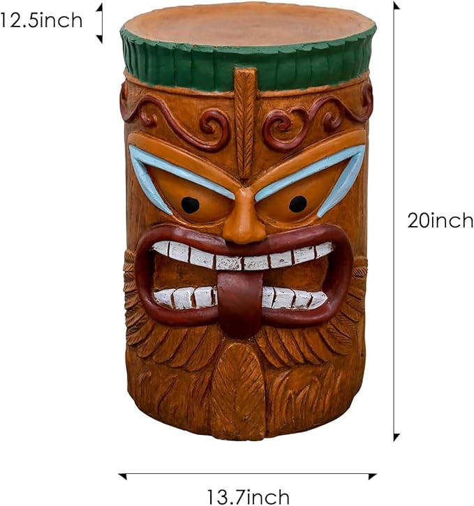 SKYFIRE Decorative Side Table - The Grande Tiki Face Kanaloa Teeth Indoor Sculptures Home Decor Tiki Statues Outdoor for Garden, Patio, Yard, Bar, Office, House Decor -20" H Concrete Stool End Table