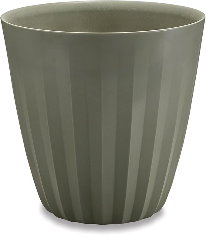 Crescent Garden Pleat Modern Decorative Planter, Indoor/Outdoor Pot, Resin Planter with Drain Hole - 15" W x 15" H (Olive)