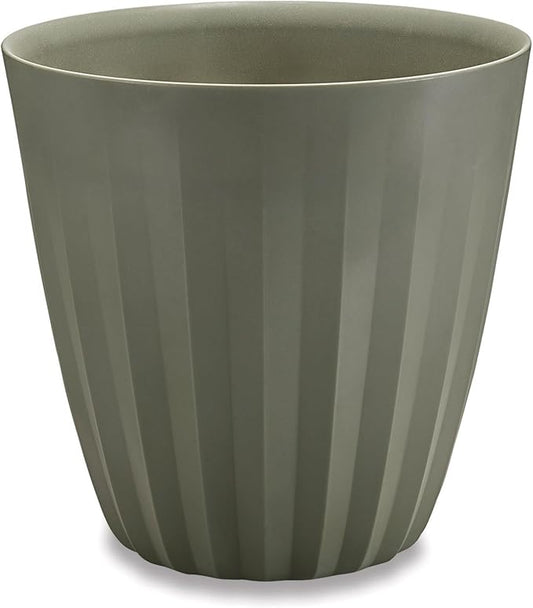 Crescent Garden Pleat Modern Decorative Planter, Indoor/Outdoor Pot, Resin Plant Pot with Drain Hole - 19" W x 19" H (Olive)