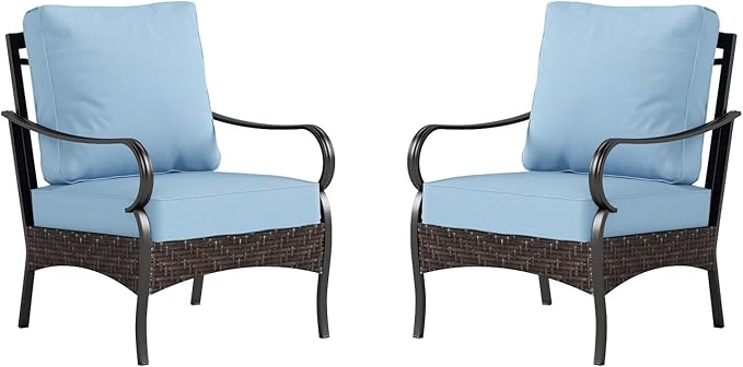 Sophia & William Extra Large Outdoor Patio Sofa Chairs Set 2 PCS Heavy-Duty Porch Furniture with High Back & Deep Seating Area, 5.5" Thicken Cushions for Deck, Lawn, Outside (Blue)