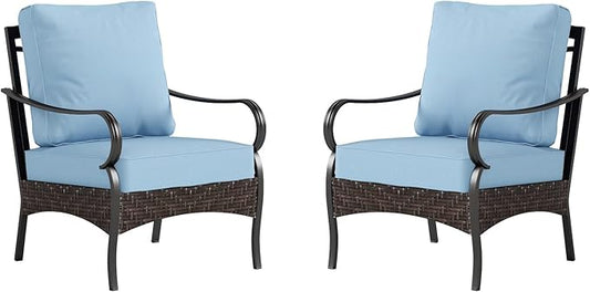 Sophia & William Extra Large Outdoor Patio Sofa Chairs Set 2 PCS Heavy-Duty Porch Furniture with High Back & Deep Seating Area, 5.5" Thicken Cushions for Deck, Lawn, Outside (Blue)