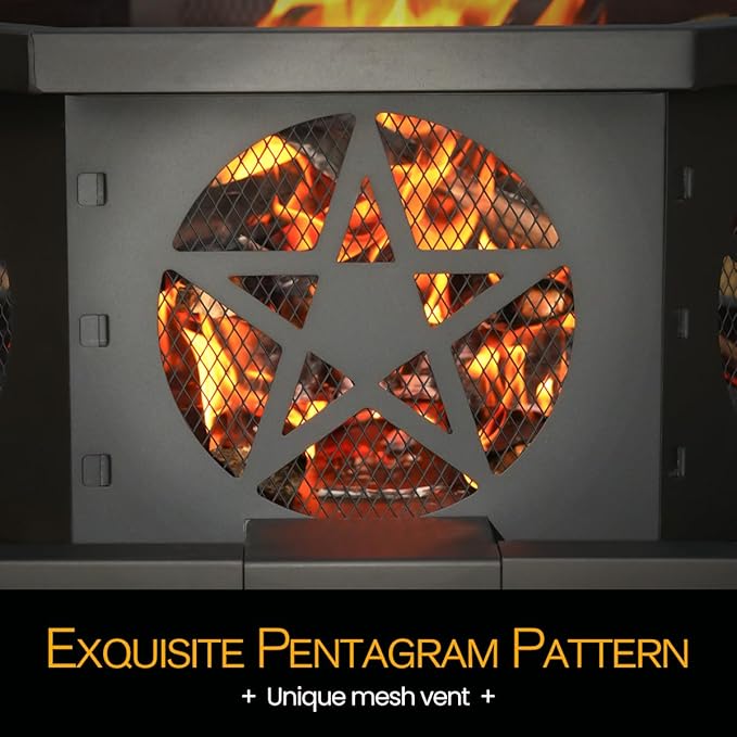 32 Inch Small Octagonal Fire Pit,Outdoor Wood Burning Fire Pits for Patio, Picnic,Bonfire,Heavy Duty Firepits for Outside Backyard Garden,Camping