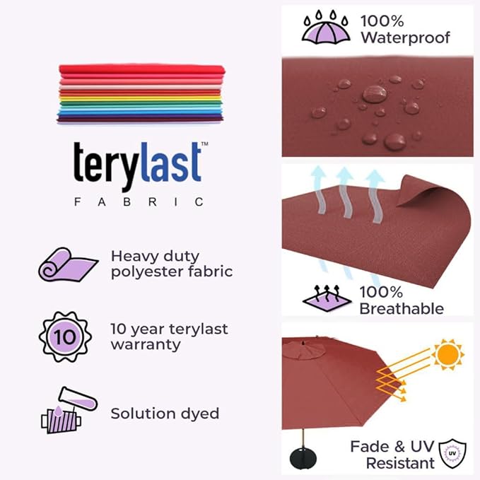 Midtown Umbrellas The Swilt 8 Feet Patio Umbrella in Terylast Cherry (Burgundy) Polyester Fabric - Fiberglass Ribs, Auto-Tilt Aluminum Frame For Backyard, Deck, Garden, Pool - White Pole