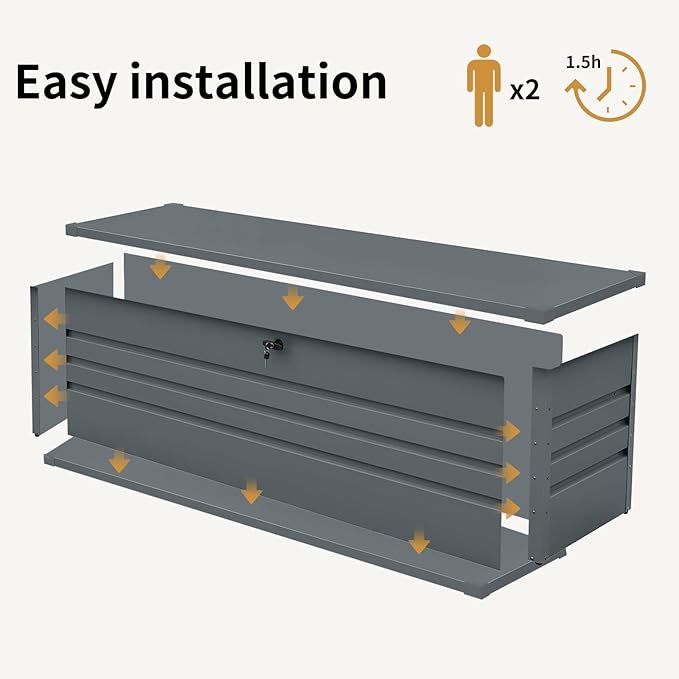 KUIKUI Metal Deck Box Waterproof, Outdoor Storage Box Extra Large, Patio Storage Bench for Pool Cushions Rugs, 260 Gallon