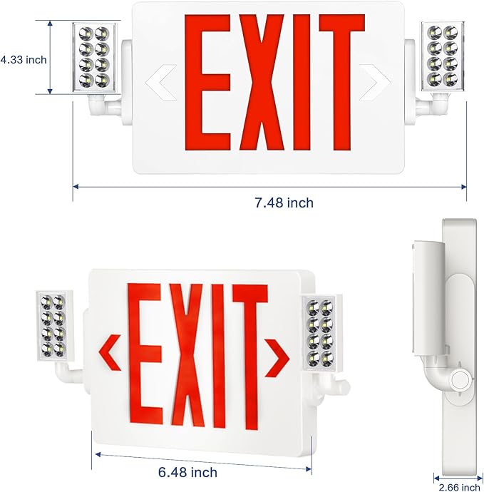 SPCETSUN 8 Packs Red Exit Sign with Emergency Lights,LED Emergency Exit Light with Battery Backup,UL Listed, AC 120/277V,Double Face Commercial Emergency Exit Light Combo for Business.
