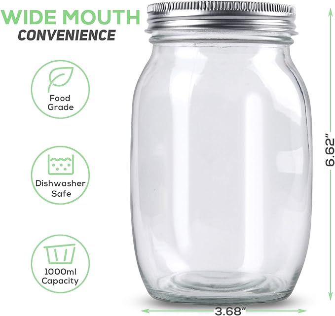 Sprouting Jar Kit-2 Wide Mouth Quart Mason Jars with 316 Stainless Steel Screen Sprout Lids, Drip Tray, Stand | Seed Sprouter Set for Growing Broccoli, Alfalfa, Mung Bean