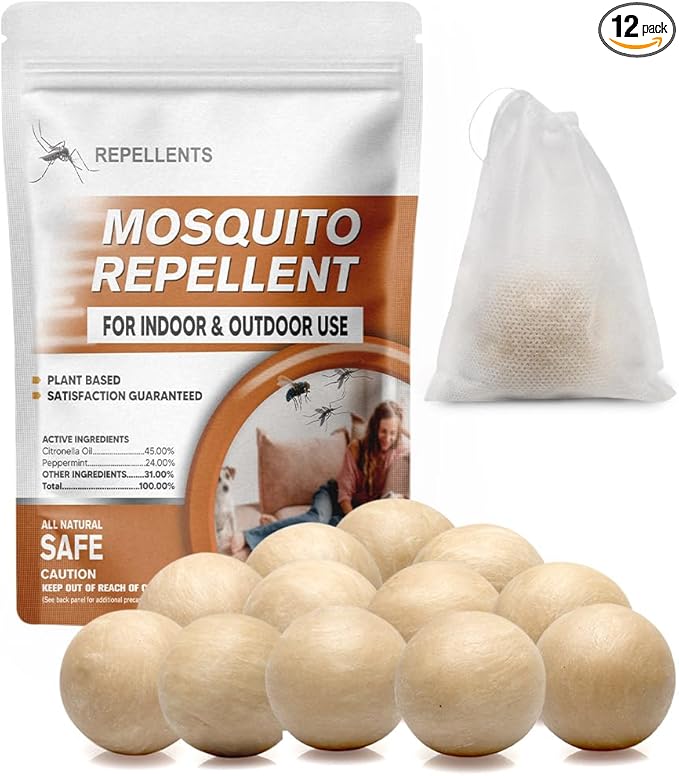 Mosquito Repellent Outdoor Patio, Mosquito Repellents Indoors, Natural Mosquito Repellent Balls, Mosquitoes Repellant for Yard/Camping, Mosquito Deterrent,120 ft² and 60-90 Days-12P