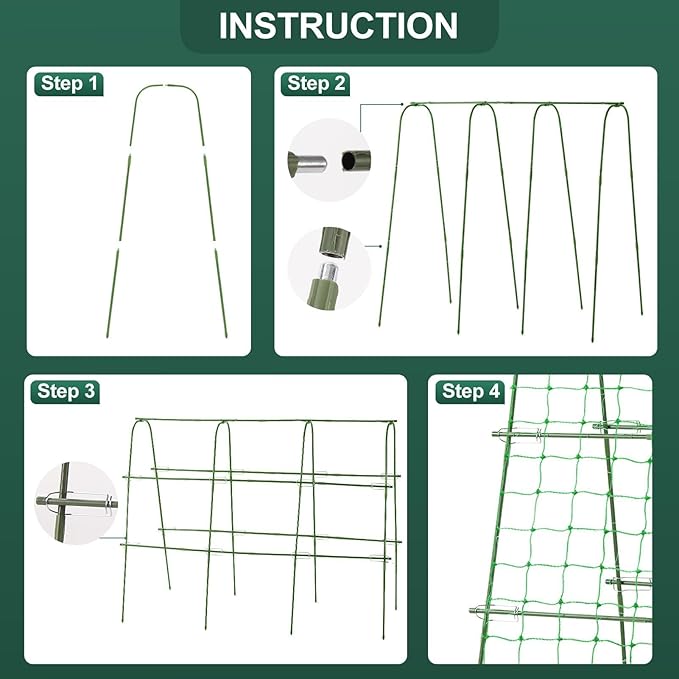 Outdoor Trellis for Climbing Plants Arch Tunnel U-Frame Trellis with Plant Support Clips for Grape Zucchini Plant Metal Tall Trellis,Green, MWM-11-U-120x160-GREEN