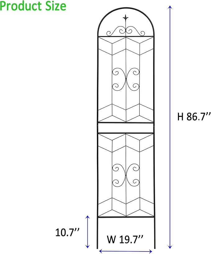 4 Pack 87x20in Garden Trellises with Black Metal Coating, Trellis for Climbing Plants Outdoor, Roses, Vines, Flowers, and Vegetables.