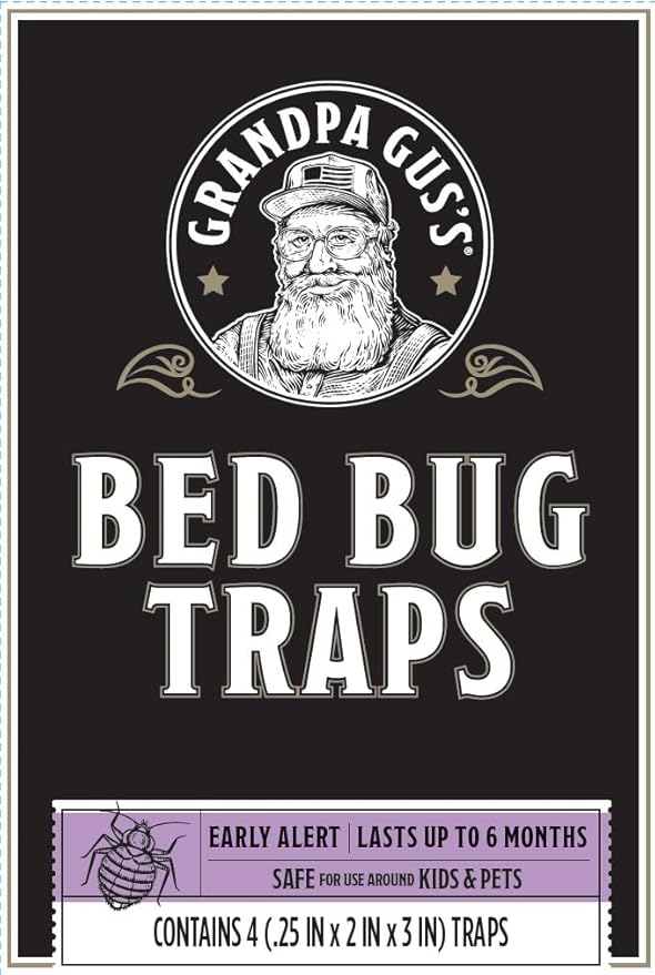 Grandpa Gus's Bed Bug Glue Traps for Home & Travel, Early Detection, Lasts up to 6 Months, Small & Discreet Patented Crush-Proof Design (Pack of 4)