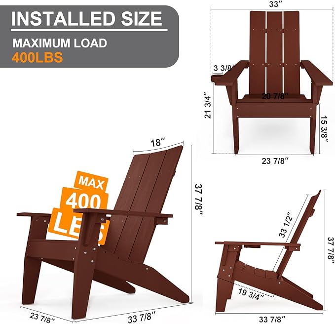 MXIMU Adirondack Chair Set of 6: Modern Adirondack Chairs Fire Pit Chairs Plastic Outdoor Chairs for Lawn Backyard Deck Garden Camping (Coffee)