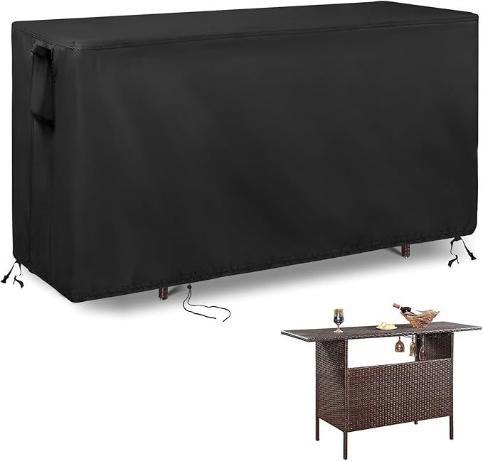 Outdoor Bar Cover for Patio Wicker Bar Counter Table 55"L x 18"D x 36"H, Waterproof& Heavy Duty Cover for Patio Rattan Wicker Bar Table-Rectangle