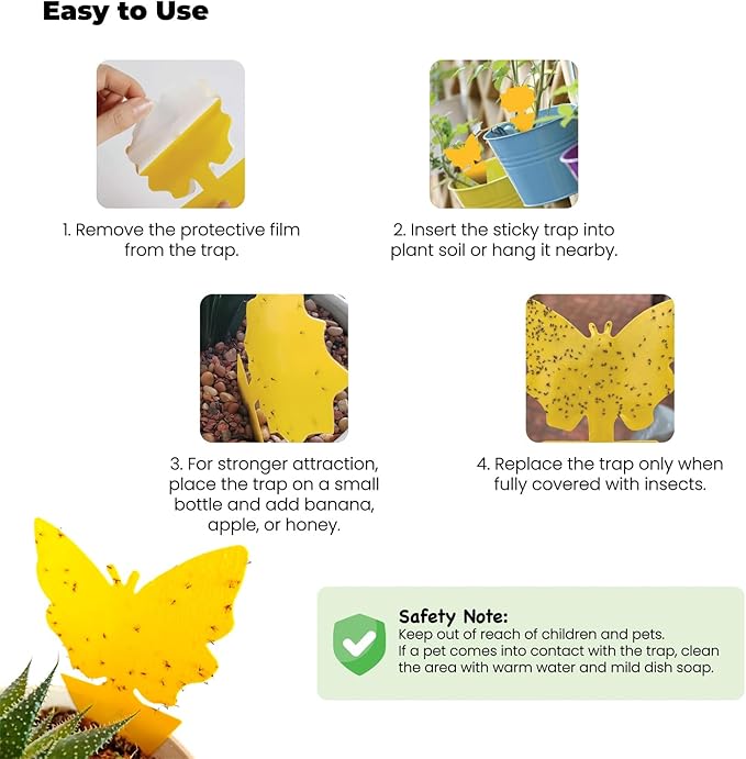 Sticky Insect Traps 40 Pcs - Gnats Fruit Fly Traps for Indoors House - Yellow Double-Sided Sticky Insect Catchers Fungus, Fruit Flies, Whiteflies, Aphids, Leaf Miners