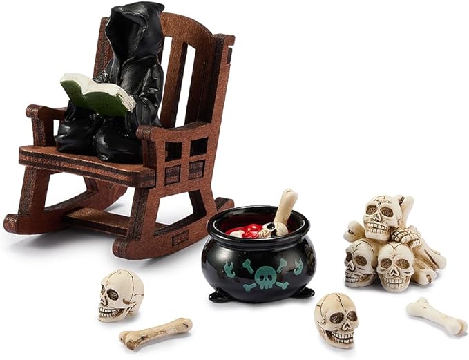 Halloween Decor Miniature Grim Reaper Desk Figurine,Gothic Horror Resin Grim Reaper,for Bookshelf Decor,Desk Trinkets,Collectible,Party Gifts