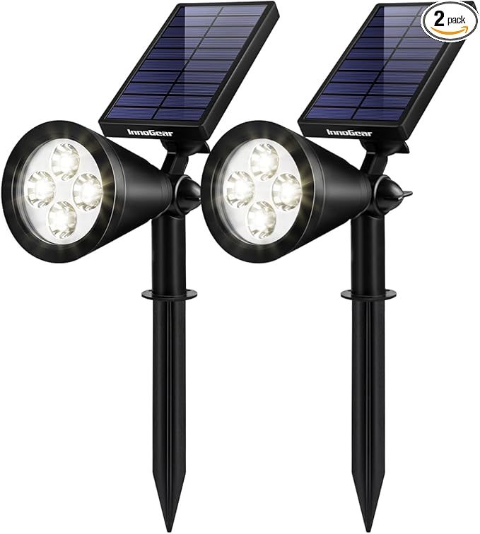 InnoGear Solar Lights Outdoor Waterproof Solar Garden Light for Outside Yard Landscape Lighting Pathway Spot Lights Spotlight Wall Light Auto On/Off, Pack of 2 (White)
