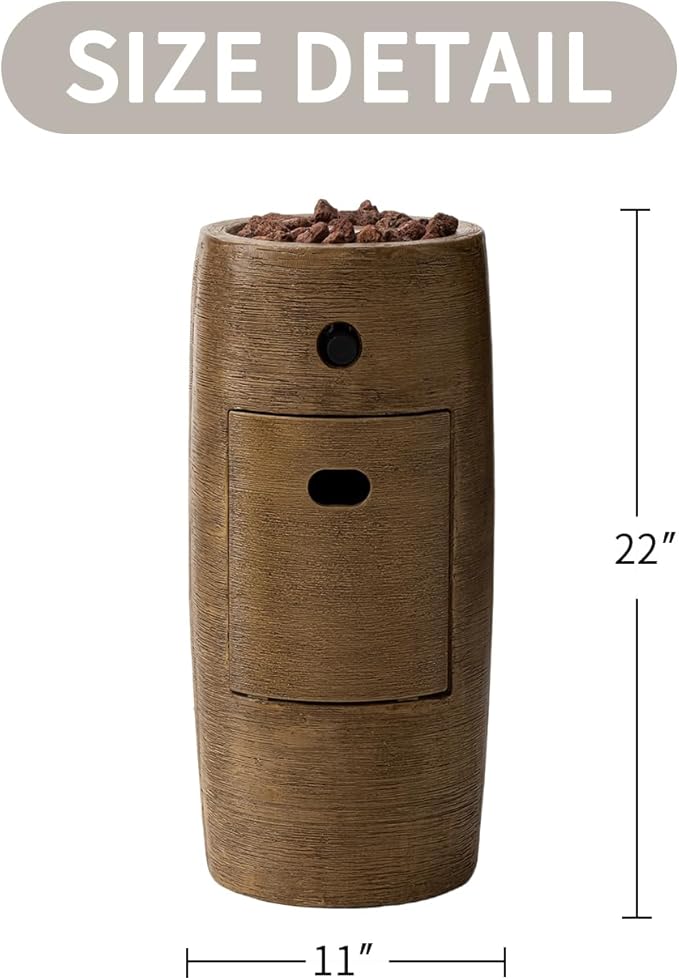 SUNBURY Outdoor Propane Fire Pit, 11" Propane Fire Column, Patio Gas Fire Pit 15,000 BTU Small Firepit Table for Outside w Lava Rocks, CSA Certified (Brown)