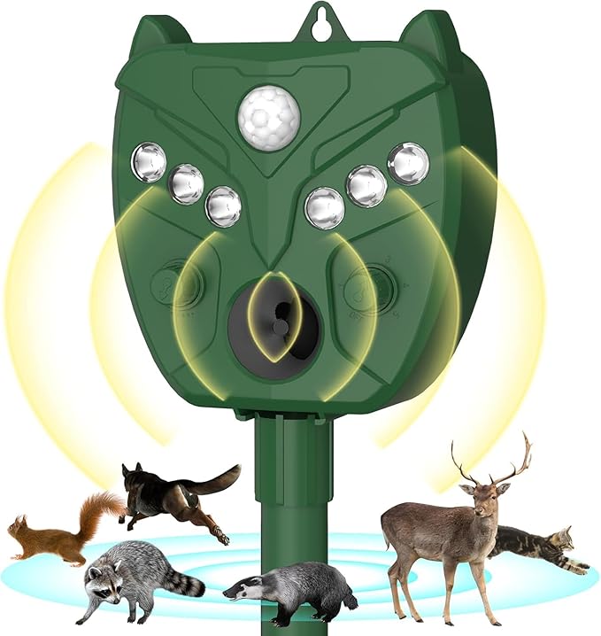 Solar Animal Repellent, Cat Repellent Outdoor, Squirrel Repellent, Deer Repellent, Motion Sensor & Flashing Light, Repel Dogs, Deer, Fox, Raccoon, Skunk, Rabbit, Squirrels, Coyote Deterrent for Yard