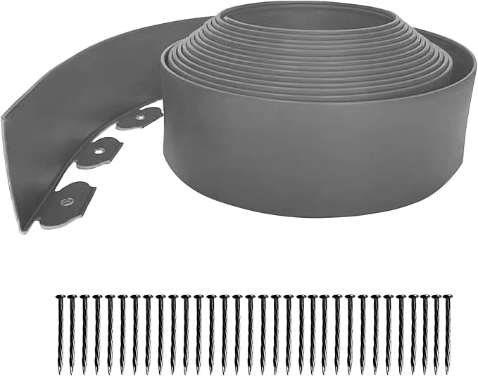 Garden Edging,33ft Landscape Edging Borders Garden Border Edging【4 INCH Hight】 Flexible Lawn Edging Include 30 Stakes,Paver Edging for Yard, Lawn, Gardens(Grey)
