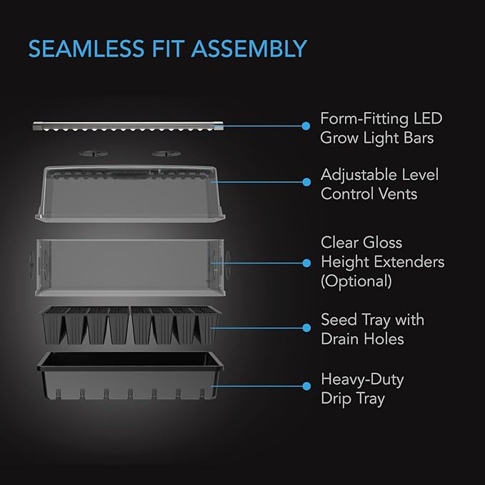 AC Infinity Heavy-Duty Humidity Dome with Full Spectrum LED Grow Light Bars, Samsung LM301H EVO Diodes, Drip Tray, 5x8 Cell Seedling Tray, 3mm Thick Dome and Vented Extension Panels, for Seed Starting