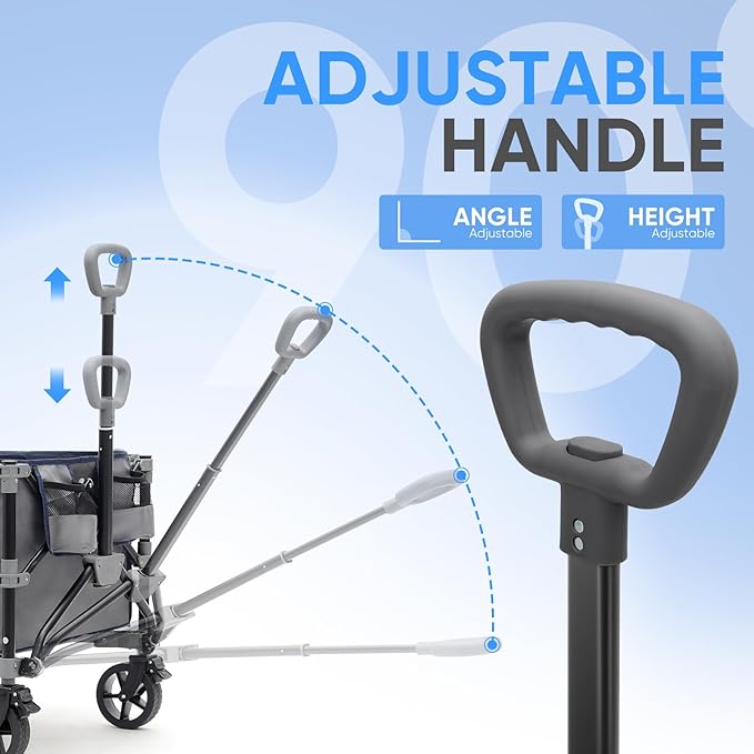 Collapsible Foldable Wagon Cart with 330lbs Weight Capacity, Heavy Duty Folding Wagon Cart with Big All-Terrain Wheels & Drink Holders. Gray