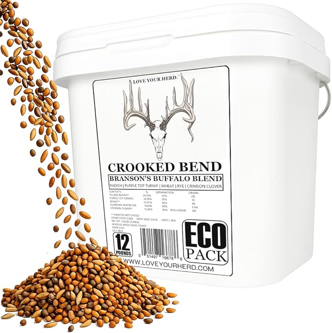 Branson’s Buffalo Blend, 12LB EcoPack, Whitetail Food Plot Seed for Deer, Turkey, Pheasant, Dove, Elk & Duck, Plant Seeds Grow Forage to Feed & Attract Wildlife to Hunting Plots, No Till