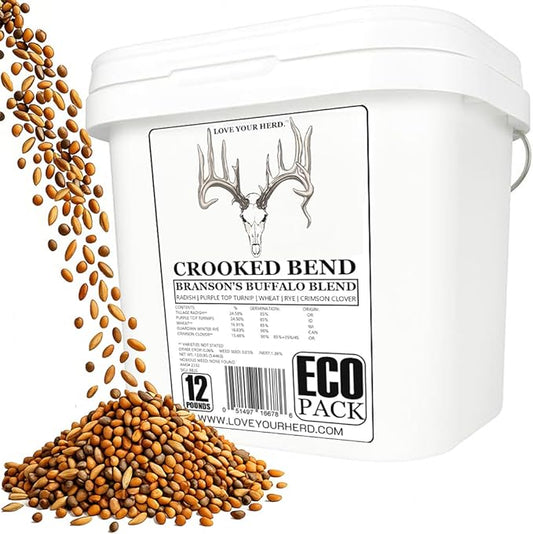 Branson’s Buffalo Blend, 12LB EcoPack, Whitetail Food Plot Seed for Deer, Turkey, Pheasant, Dove, Elk & Duck, Plant Seeds Grow Forage to Feed & Attract Wildlife to Hunting Plots, No Till