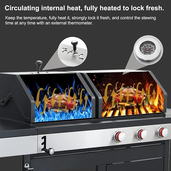 3-Burner Propane Gas and Charcoal Combo Grill with Side Burner - 37,230 BTU, Stainless Steel, Enameled Cast Iron Grates for Outdoor BBQ