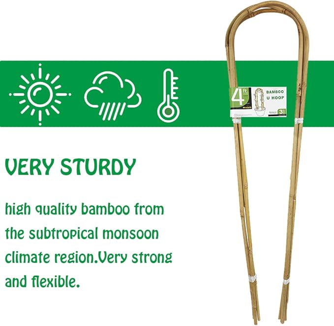4 Feet Natural U-Hoops Bamboo, Mininfa Garden Trellis, Bamboo Trellis U-Shape for Plant Support - 3 Pack