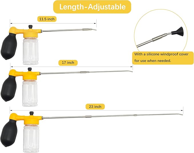 150ml Multi-Purpose Powder Duster Diatomaceous Earth Duster Powder Sprayer Bulb Duster with Length Adjustable from 11" to 23"