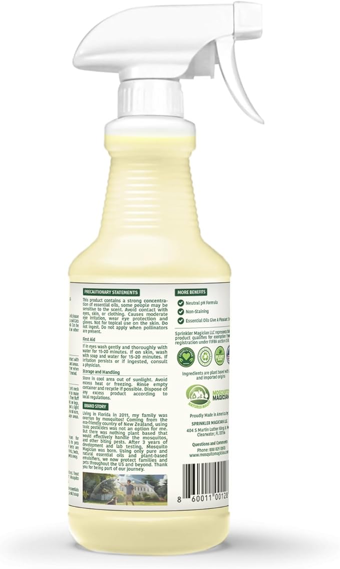 Mosquito Magician Indoor and Outdoor Spray - Use for Carpet, Furniture, Bedding, Couches & Pets – Plant-Sourced with Essential Oil - Lemongrass, 16 OZ