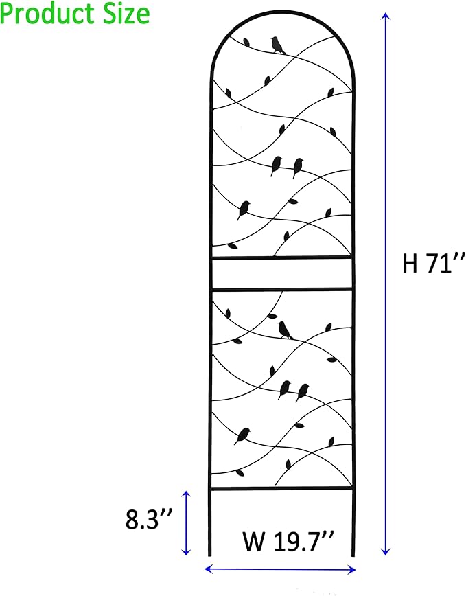 Metal Garden Trellis Rustproof Trellis for Climbing Plants Outdoor Flower Support Bird Deco (Black-2 Pack, 71"x19.7")