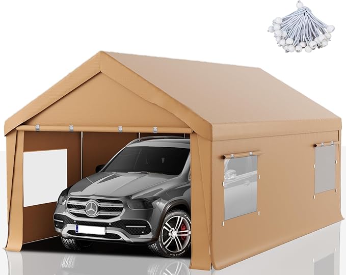 Carport 10x20 FT Heavy Duty, Outdoor Portable Garage with Removable Sidewalls & Doors, Waterproof, UV-Resistant Canopy Shelter for Vehicles, Boats, RVs, Trucks, All-Season Car Port,Yellow