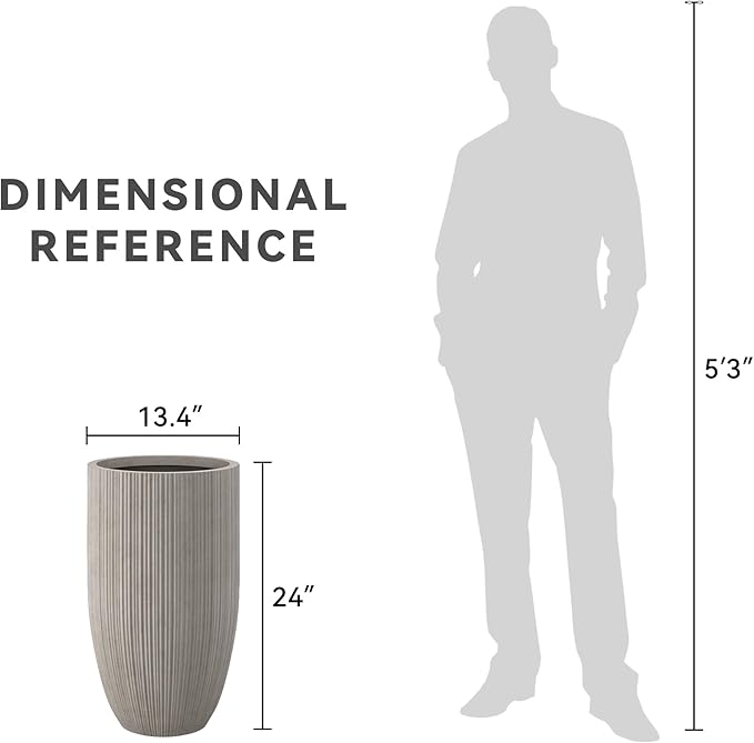 Kante 24 Inch Tall Round Concrete Planter, Large Indoor Outdoor Plant Pots with Drainage Hole and Rubber Plug, Modern Decorative Garden Pots for Home Patio Porch, Textured Weathered Concrete