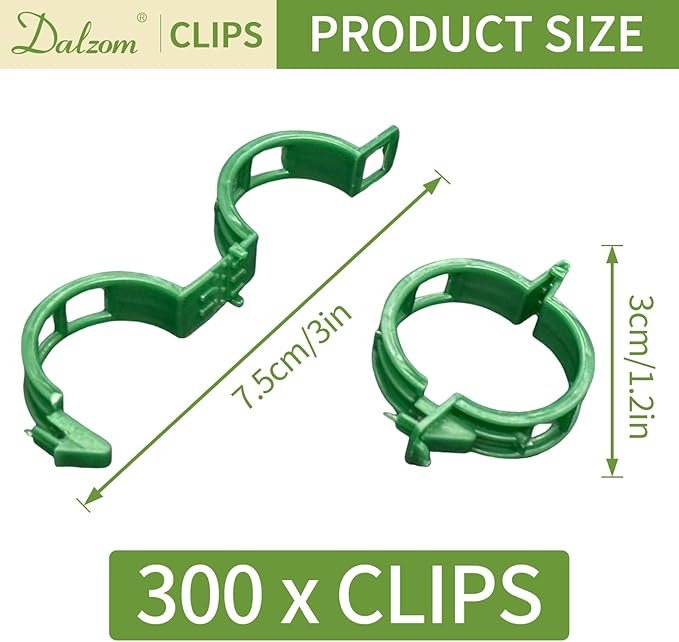 Dalzom® 300Pcs Tomato Clips, Plastic Trellis Clips Plant Support Clips, Plant Clips for Support, Grape Vine, Tomato Vine, Vegetables Plants, Garden Clips to Grow Upright Makes Plants Healthier (Green)