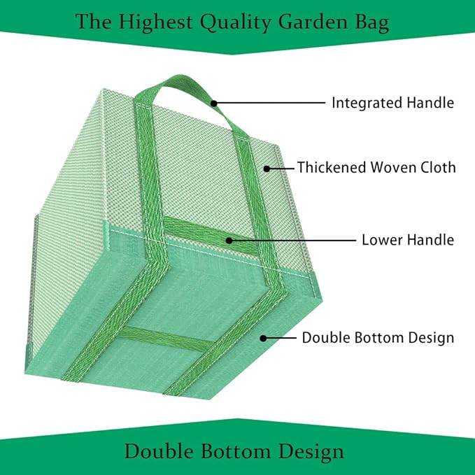 Reusable Yard Waste Bags/Lawn Bags/Leaf Bags, Collapsible Garden Bag, Pop Up Garden Bag, Heavy Duty Woven Polypropylene Bag, Double Bottom Design Reinforced carry handles(1-Pack 32Gallons)