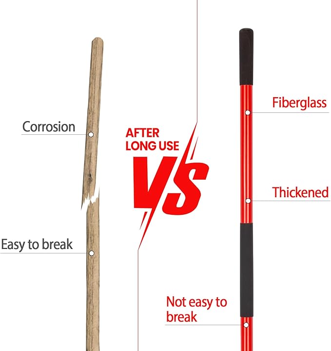 Heavy Duty Gardening Shovel, 56 Inch Round Blade with Fiberglass Handle (Red)