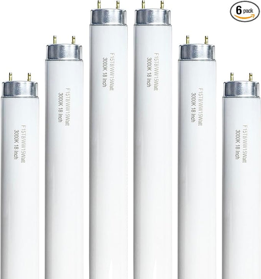 18 Inch F15T8/WW 15W Soft White Fluorescent Bulb Compatible with Philips Alto ECO GE Staco Light Fixture, T8 Fluorescent Bulb 15 Watt 3000K, 900 Lumens 6 Count