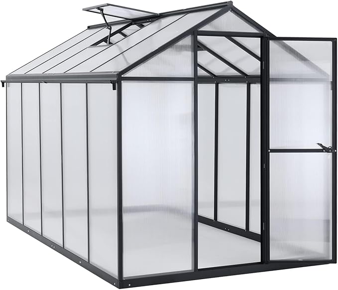 BPS 6' x 10' Walk-in Polycarbonate Greenhouse with Heavy-Duty Aluminum Frame, 2 Vent Windows & Lockable Door for Outdoor, Patio, Backyard, and Garden Use
