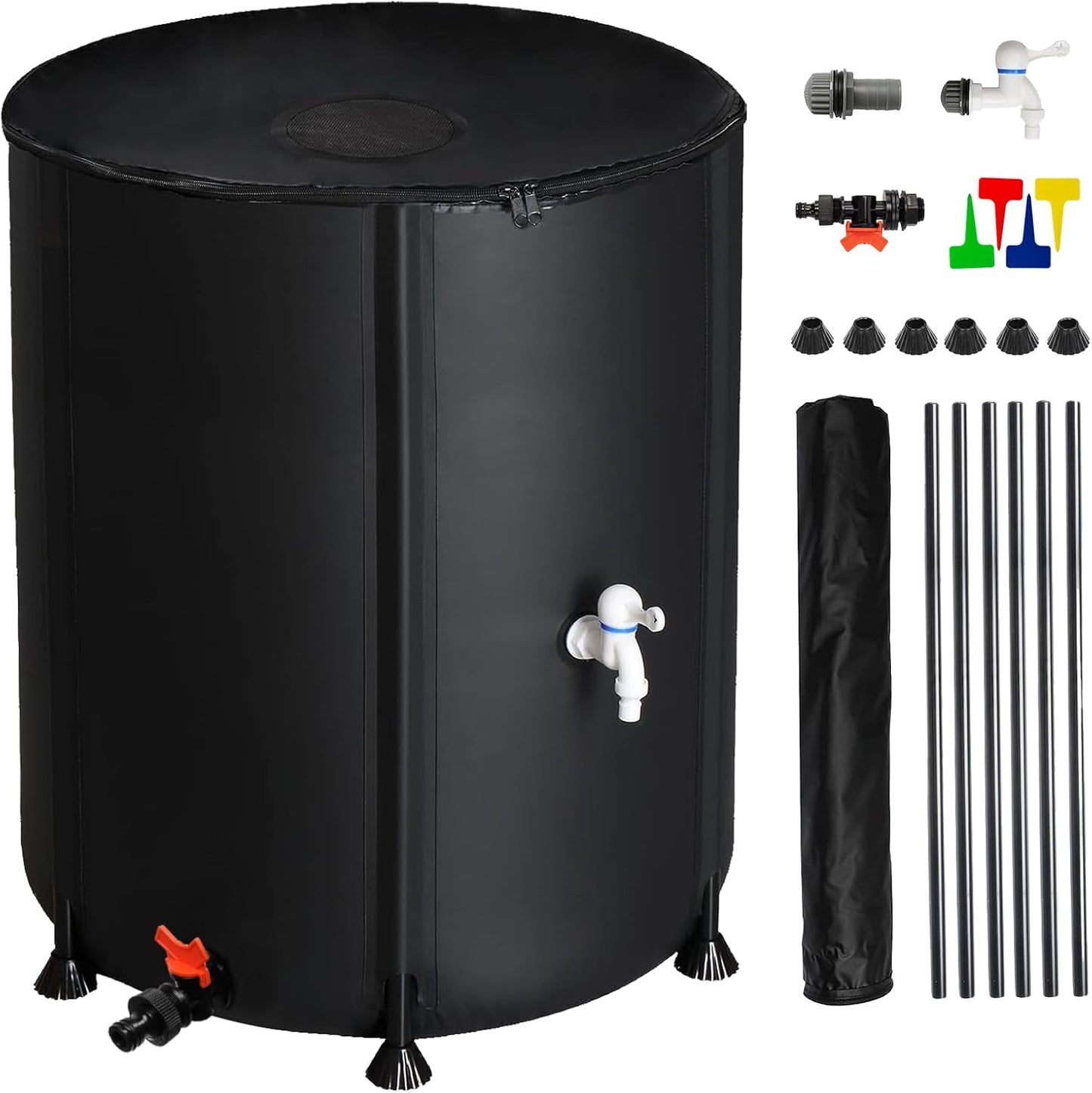 50 Gallon Collapsible Rain Barrel, Portable Rainwater Collection System, Water Storage Tank, Rain Catcher Barrel with Two Spigots and Overflow Kit, Rain Water Barrel Collector for Garden, Black