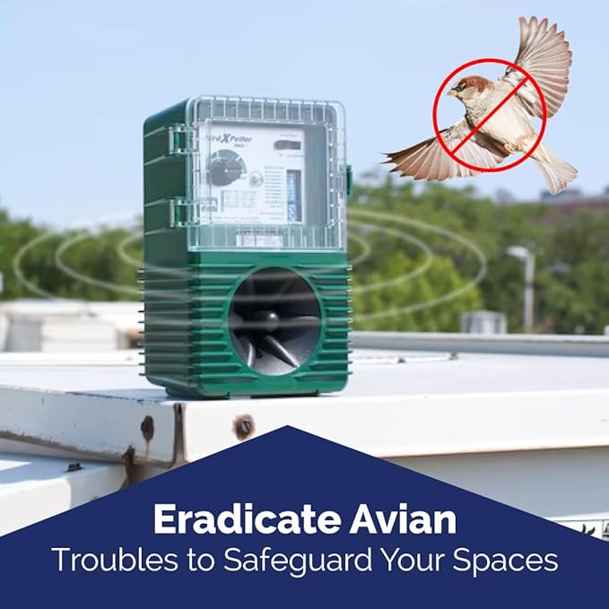 Bird-X Woodpecker PRO Electronic Bird Preventer, Sonic Decoy Device, Perfect for Woodpeckers and Sparrows, Covers up to 1 Acre, 3-5 kHz Frequency, 6" x 8.5" x 4"