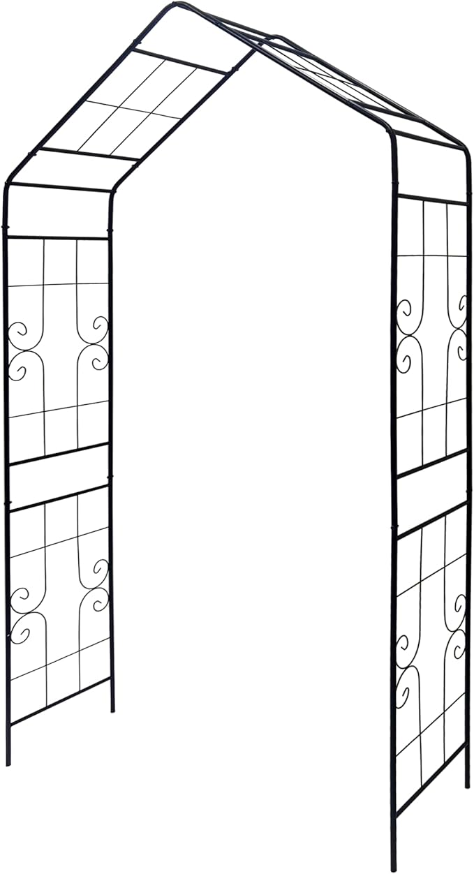 Metal Garden Arch 94.5" H Garden Arbor Trellis Climbing Plants Support Lines Pattern Arch Outdoor Lawn Wedding Party Events Archway Black